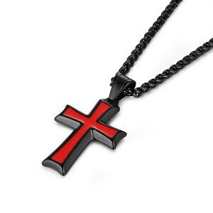 Stainless Steel Cross Pendant Necklace Wheat Chain Minimal Classic Mens Jewelry